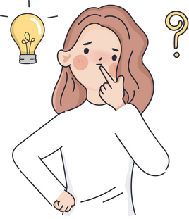 Hand drawn clipart woman thinking gesture pose with question